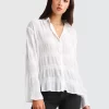 Belle & Bloom Yoko Shirred Chiffon Blouse - Cream Fashion