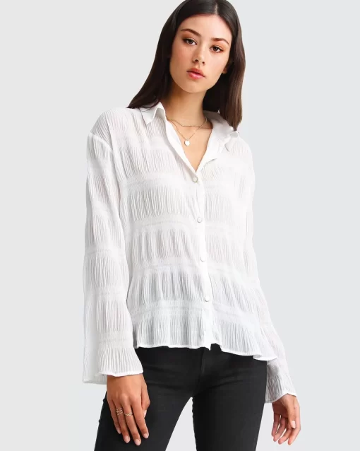 Belle & Bloom Yoko Shirred Chiffon Blouse - Cream Fashion