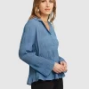 Belle & Bloom Yoko Shirred Chiffon Blouse - Dusty Blue Final Sale Hot