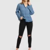 Belle & Bloom Yoko Shirred Chiffon Blouse - Dusty Blue Final Sale Hot