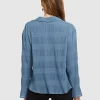 Belle & Bloom Yoko Shirred Chiffon Blouse - Dusty Blue Final Sale Hot