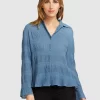 Belle & Bloom Yoko Shirred Chiffon Blouse - Dusty Blue Final Sale Hot