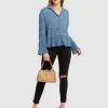 Belle & Bloom Yoko Shirred Chiffon Blouse - Dusty Blue Final Sale Hot