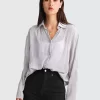 Belle & Bloom Yoko Shirred Chiffon Blouse - Grey Hot