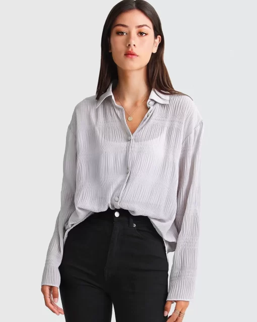 Belle & Bloom Yoko Shirred Chiffon Blouse - Grey Hot