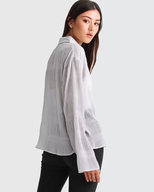 Belle & Bloom Yoko Shirred Chiffon Blouse - Grey Hot