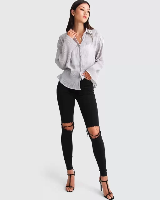 Belle & Bloom Yoko Shirred Chiffon Blouse - Grey Hot