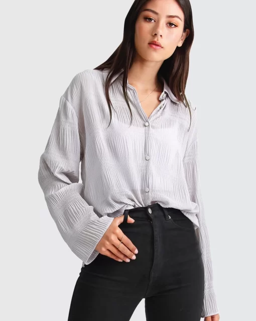 Belle & Bloom Yoko Shirred Chiffon Blouse - Grey Hot