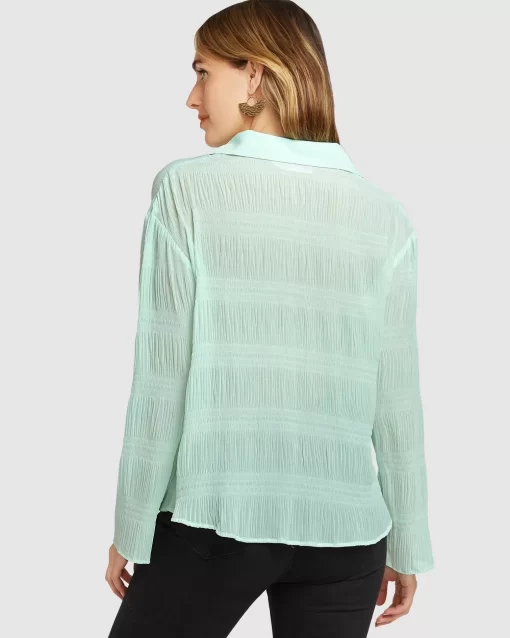 Belle & Bloom Yoko Shirred Chiffon Blouse - Mint Final Sale Flash Sale