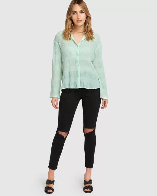 Belle & Bloom Yoko Shirred Chiffon Blouse - Mint Final Sale Flash Sale