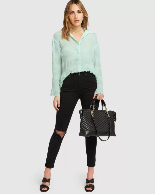 Belle & Bloom Yoko Shirred Chiffon Blouse - Mint Final Sale Flash Sale